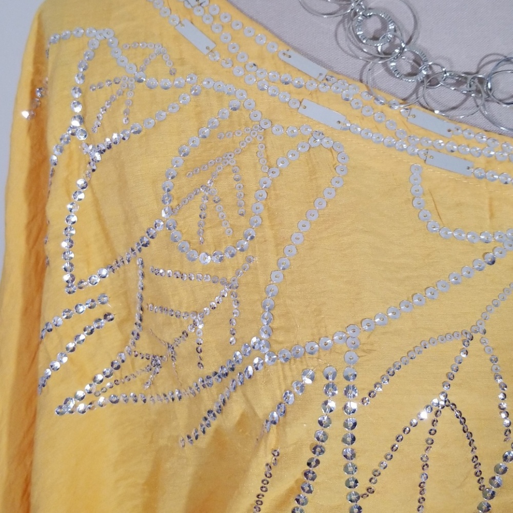 Marineblu one shoulder sequined yellow top. Size M - Picture 3 of 8